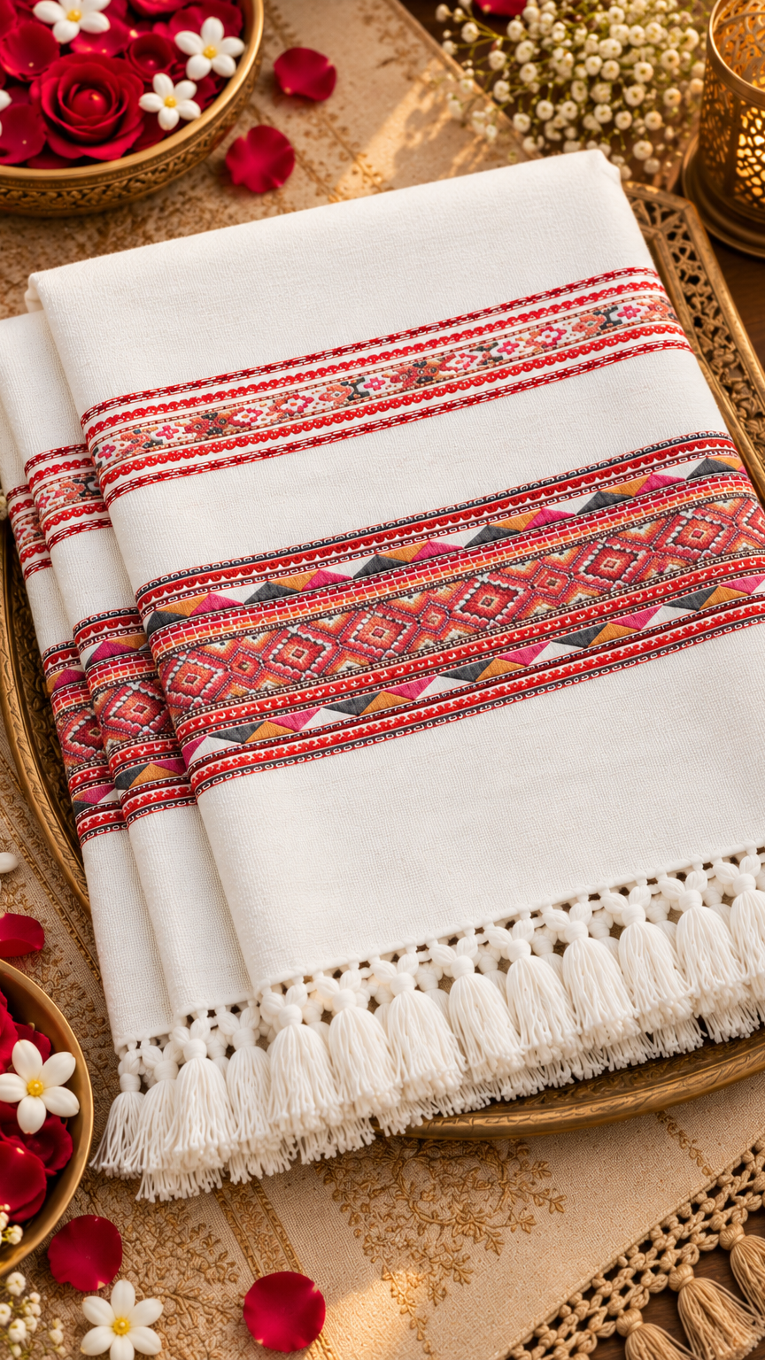 Kullu Border, Traditional, Ethnic, Warm Shawl | White | REET by Bunaiganj