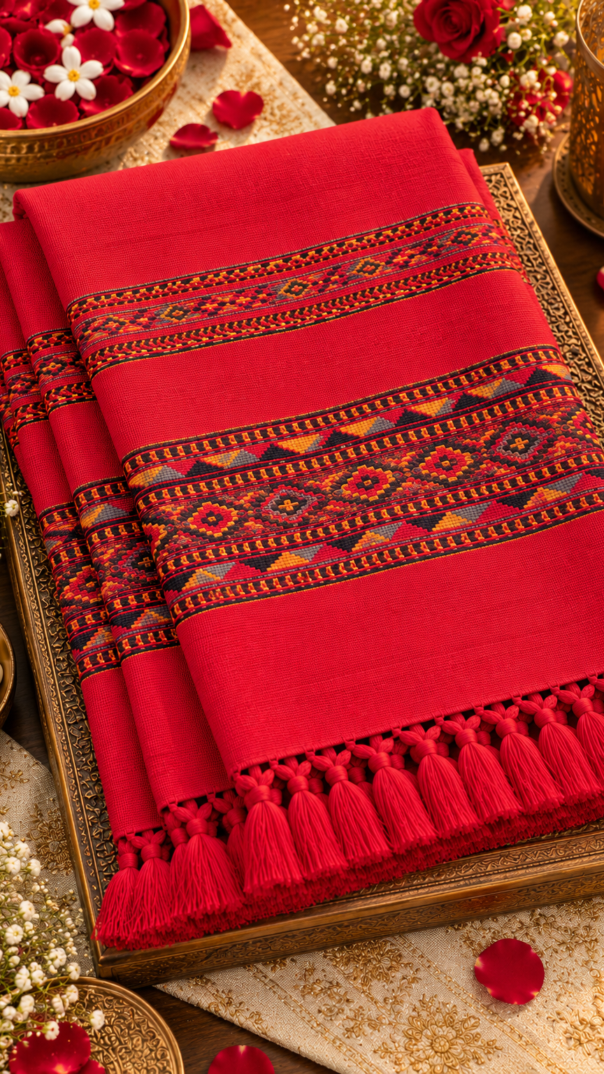 Kullu Border, Traditional, Ethnic, Warm Shawl | Red | REET by Bunaiganj