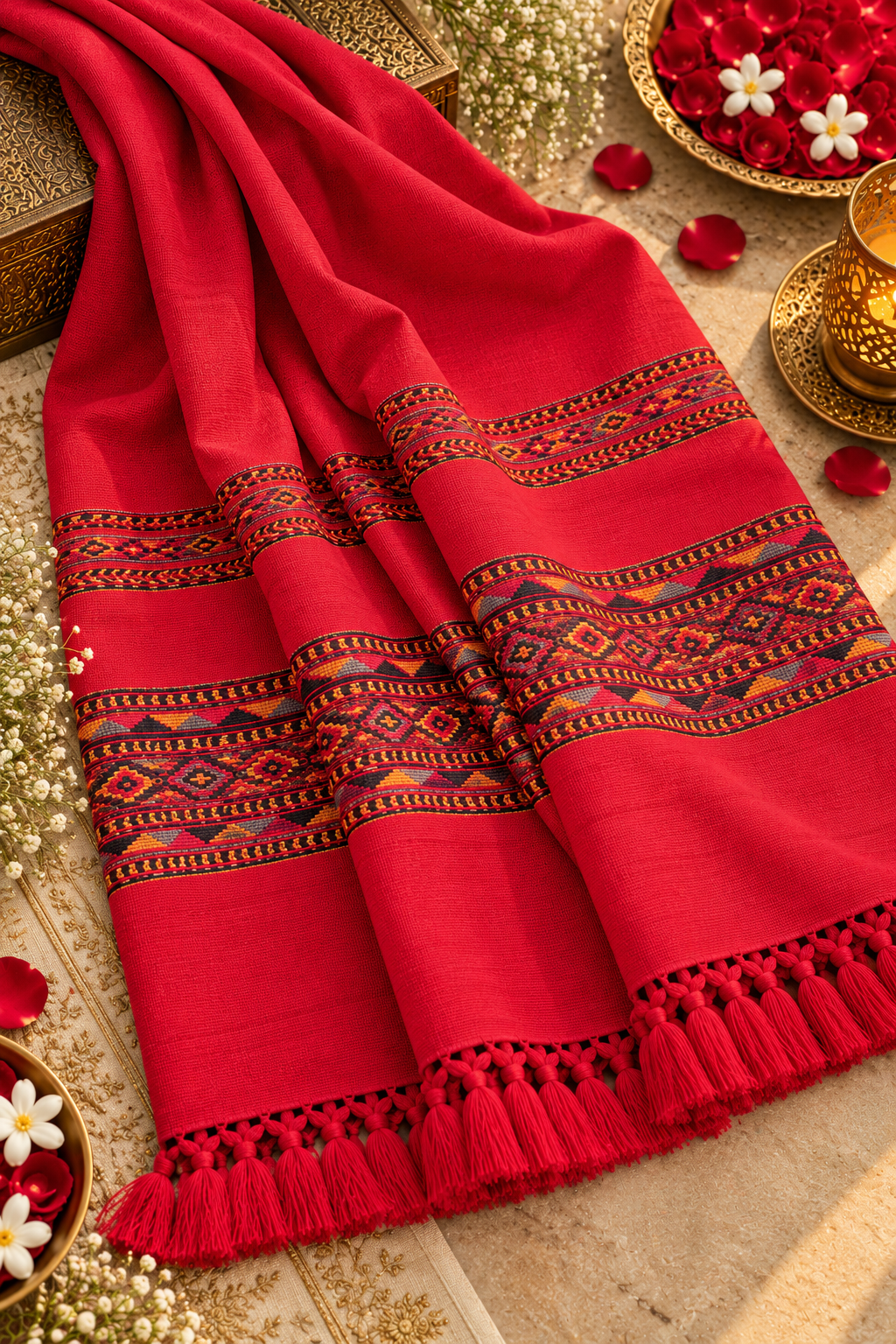Kullu Border, Traditional, Ethnic, Warm Shawl | Red | REET by Bunaiganj