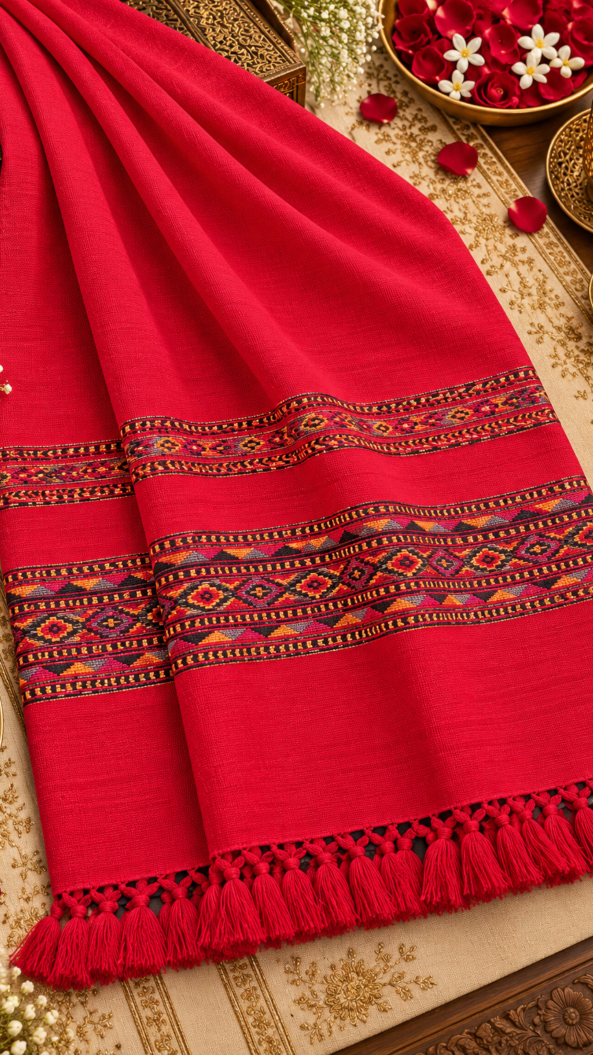Kullu Border, Traditional, Ethnic, Warm Shawl | Red | REET by Bunaiganj