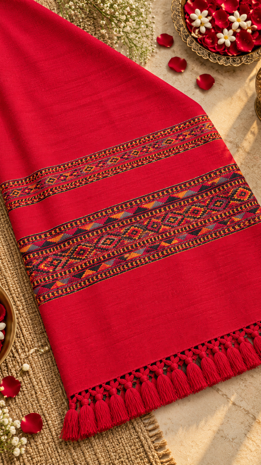 Kullu Border, Traditional, Ethnic, Warm Shawl | Red | REET by Bunaiganj
