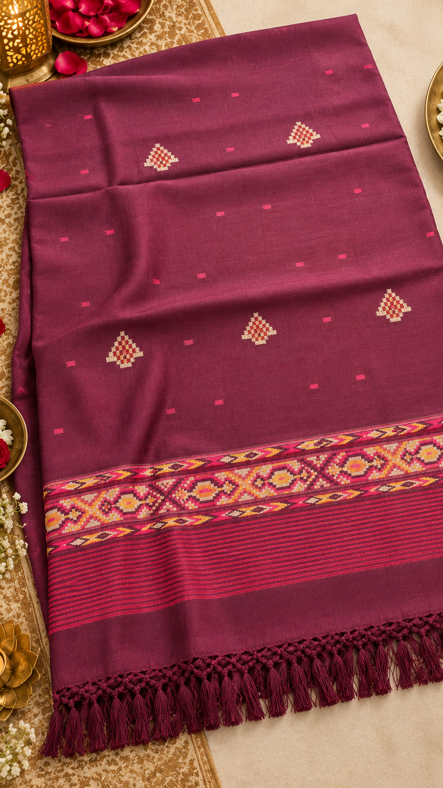 Kullu Border, Traditional, Ethnic, Warm Shawl | Wine | REET by Bunaiganj