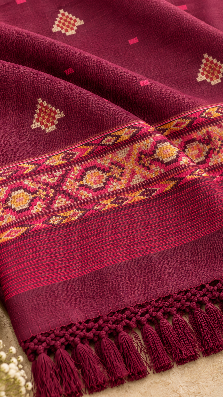 Kullu Border, Traditional, Ethnic, Warm Shawl | Wine | REET by Bunaiganj