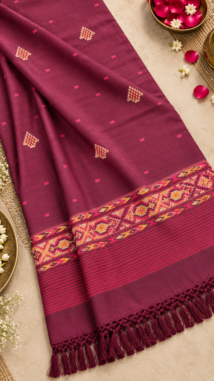 Kullu Border, Traditional, Ethnic, Warm Shawl | Wine | REET by Bunaiganj