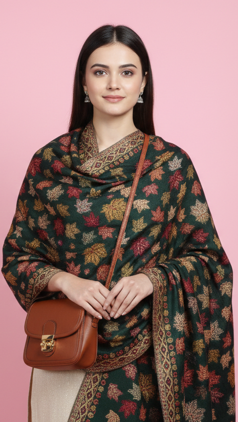 Elegant, Maple Leaf Design Shawl | REET by Bunaiganj