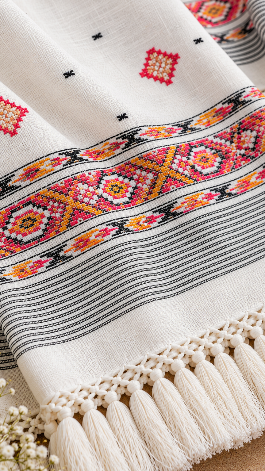 Kullu Border, Traditional, Ethnic, Warm Shawl | White | REET by Bunaiganj