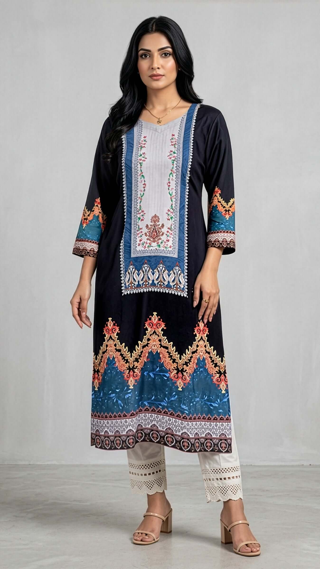 Long Kurti from REET by Bunaiganj featuring intricate embroidery and a flowing silhouette for versatile style.