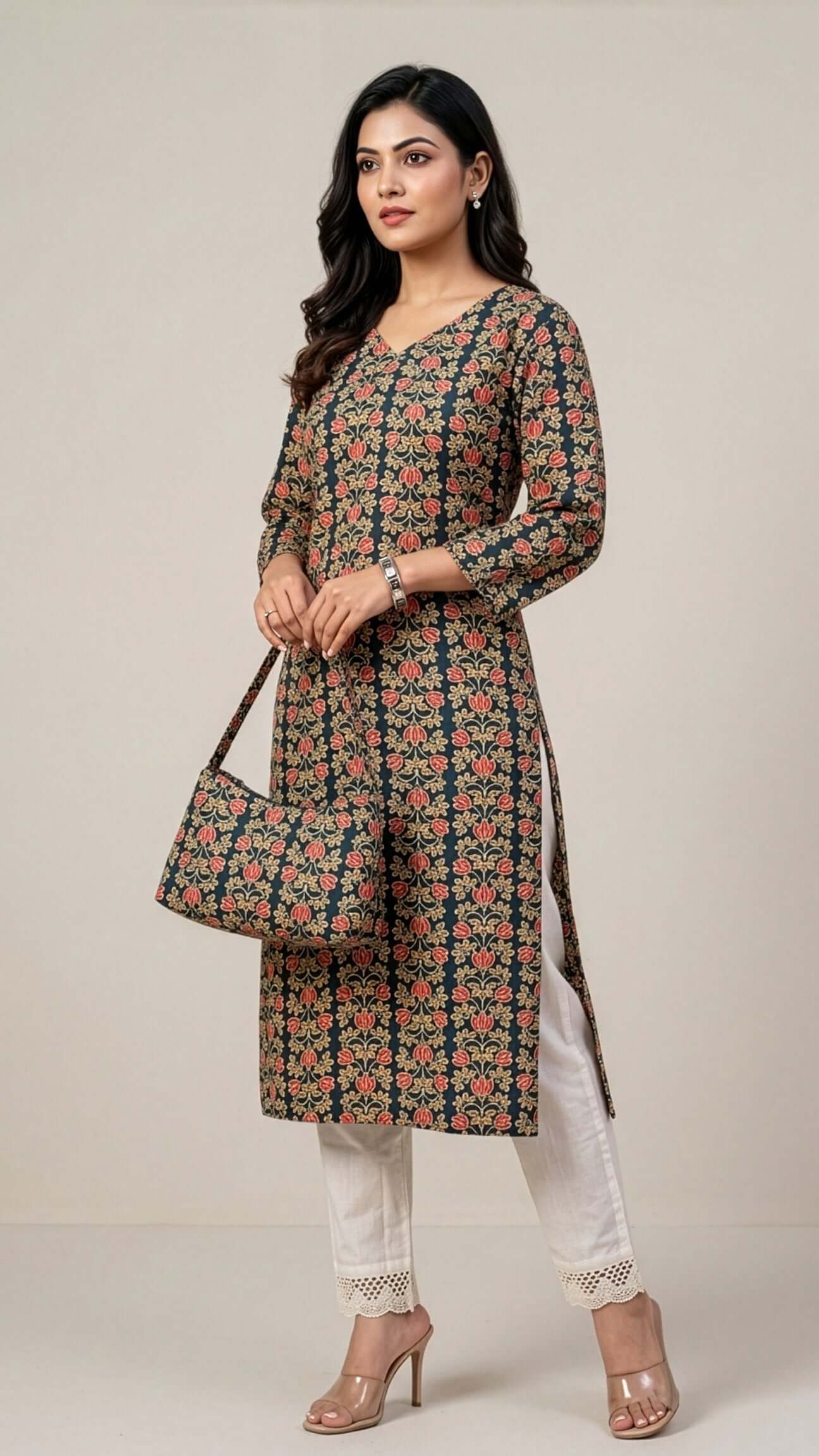 Long kurtis for women from REET by Bunaiganj, featuring a floral design, perfect for casual and festive occasions.