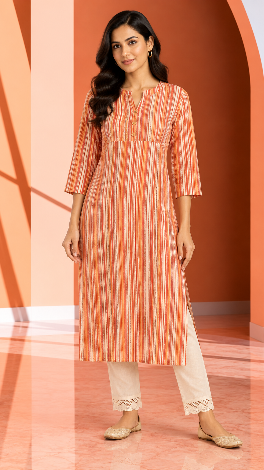 Long Kurti for Women | Orange | REET by Bunaiganj