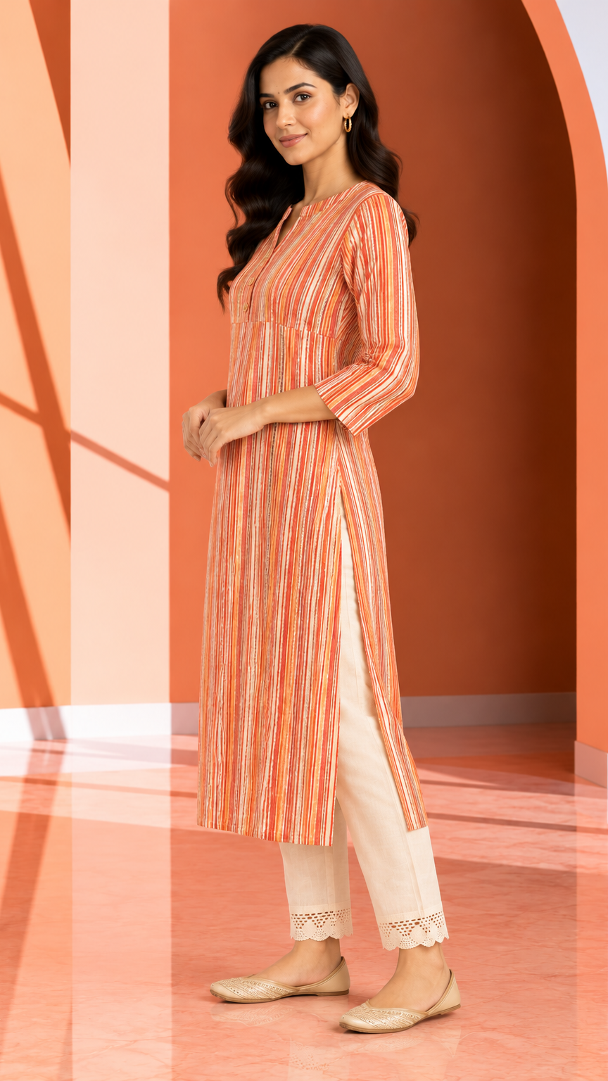Long Kurti for Women | Orange | REET by Bunaiganj