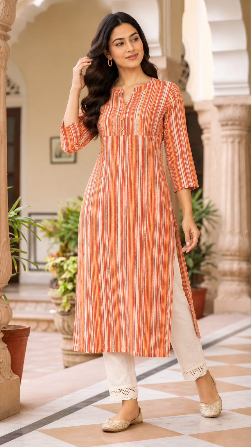 Long Kurti for Women | Orange | REET by Bunaiganj