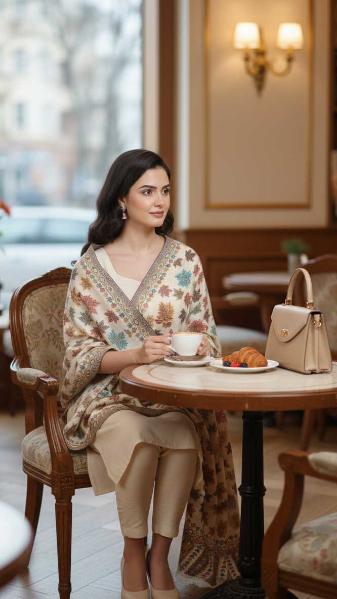 Elegant, Maple Leaf Design Shawl | REET by Bunaiganj