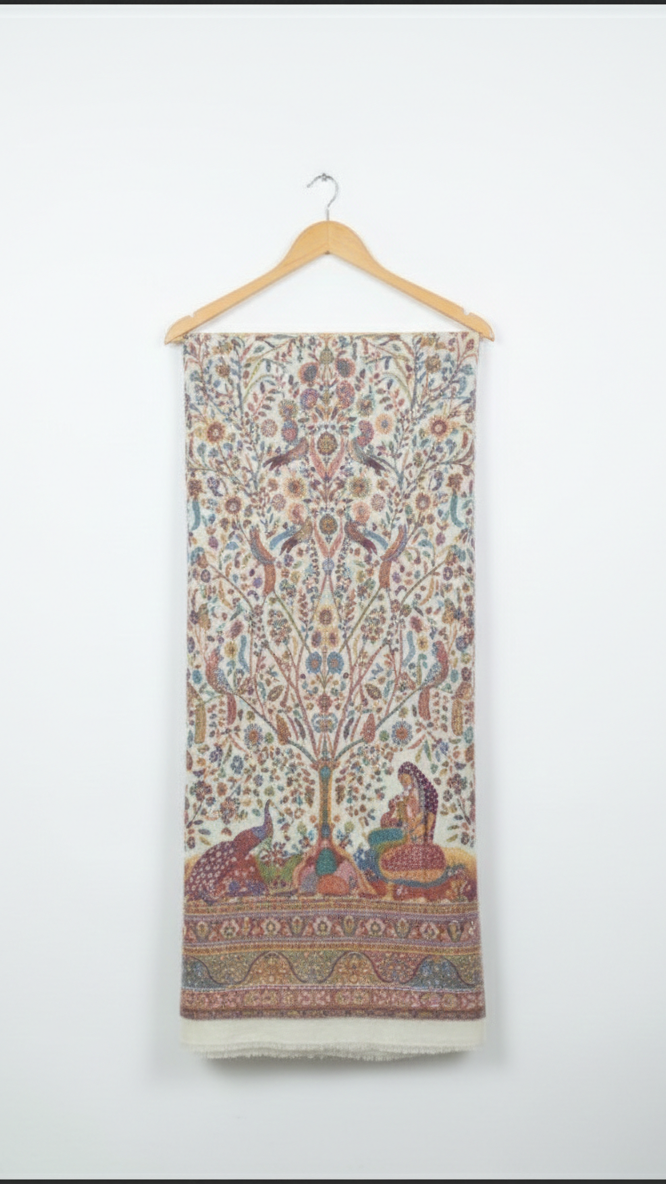 Patterned fabric on a hanger against a white background