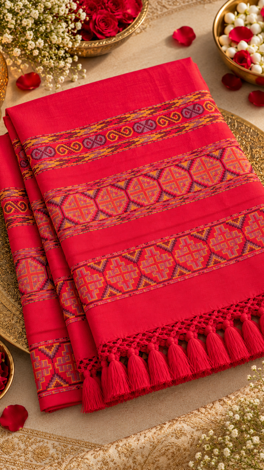 Kullu Border, Traditional, Ethnic, Warm Shawl | Red | REET by Bunaiganj