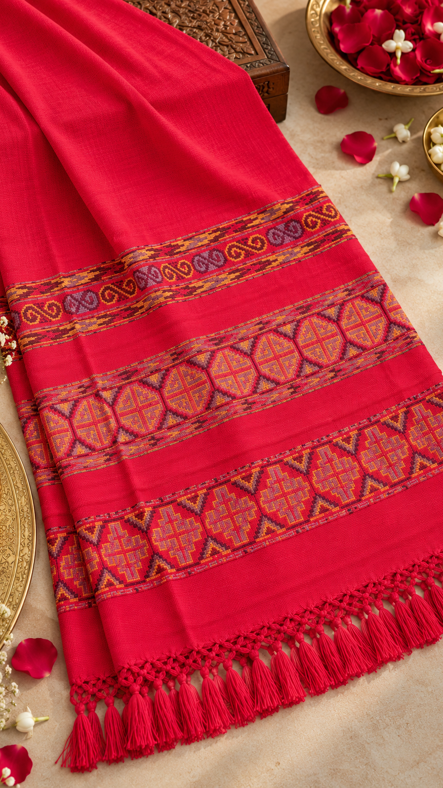 Kullu Border, Traditional, Ethnic, Warm Shawl | Red | REET by Bunaiganj