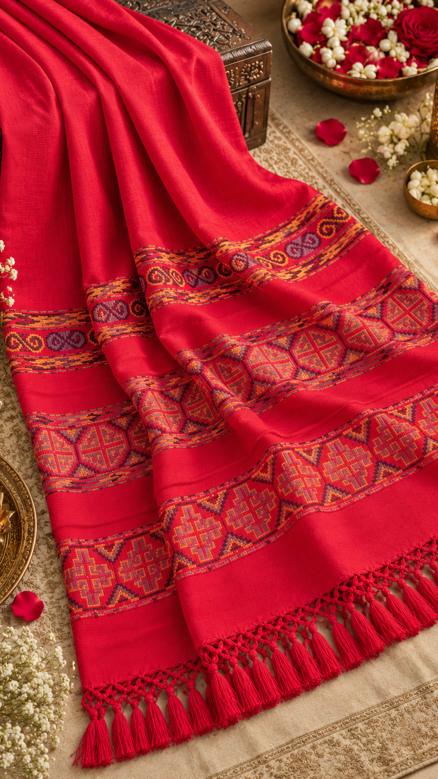 Kullu Border, Traditional, Ethnic, Warm Shawl | Red | REET by Bunaiganj