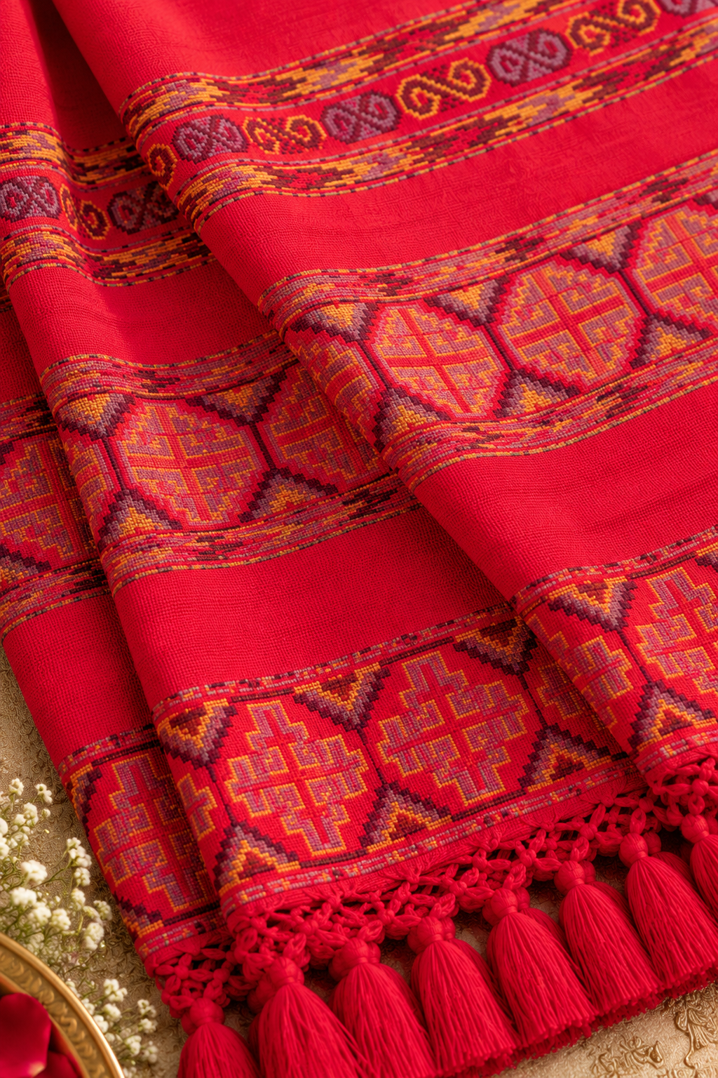 Kullu Border, Traditional, Ethnic, Warm Shawl | Red | REET by Bunaiganj