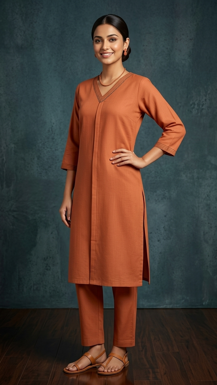 2 Piece Kurti Set | Orange | REET by Bunaiganj