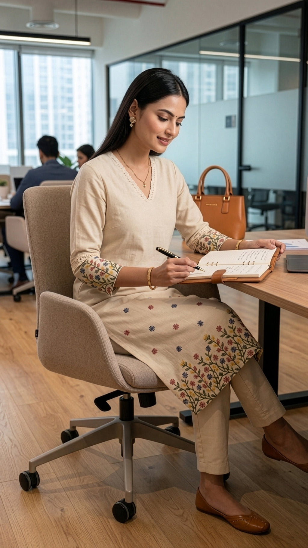 Elegant kurti set 2 piece featuring off white kurti and pant, perfect for casual and office wear by REET by Bunaiganj.
