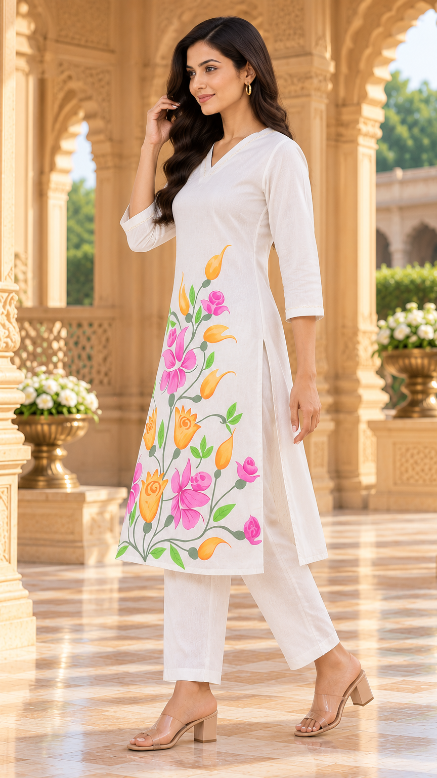 Kurti outfit ideas | 2 Piece Kurti and Pant | Off White | REET