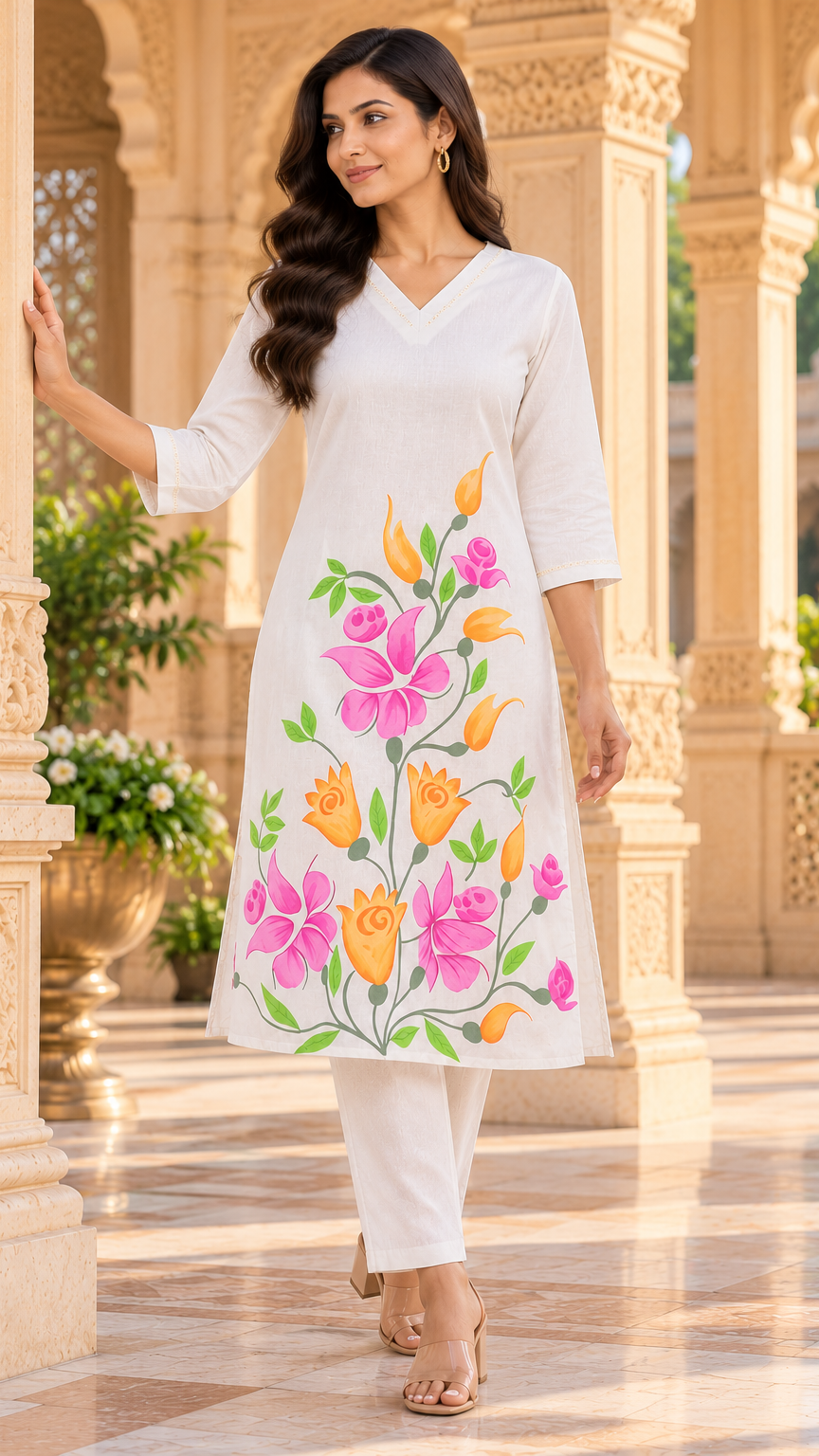 Kurti outfit ideas | 2 Piece Kurti and Pant | Off White | REET