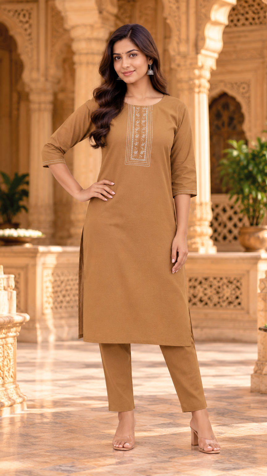 Kurti and Pant Set | 2 Piece Kurti Set | Brown | REET by Bunaiganj