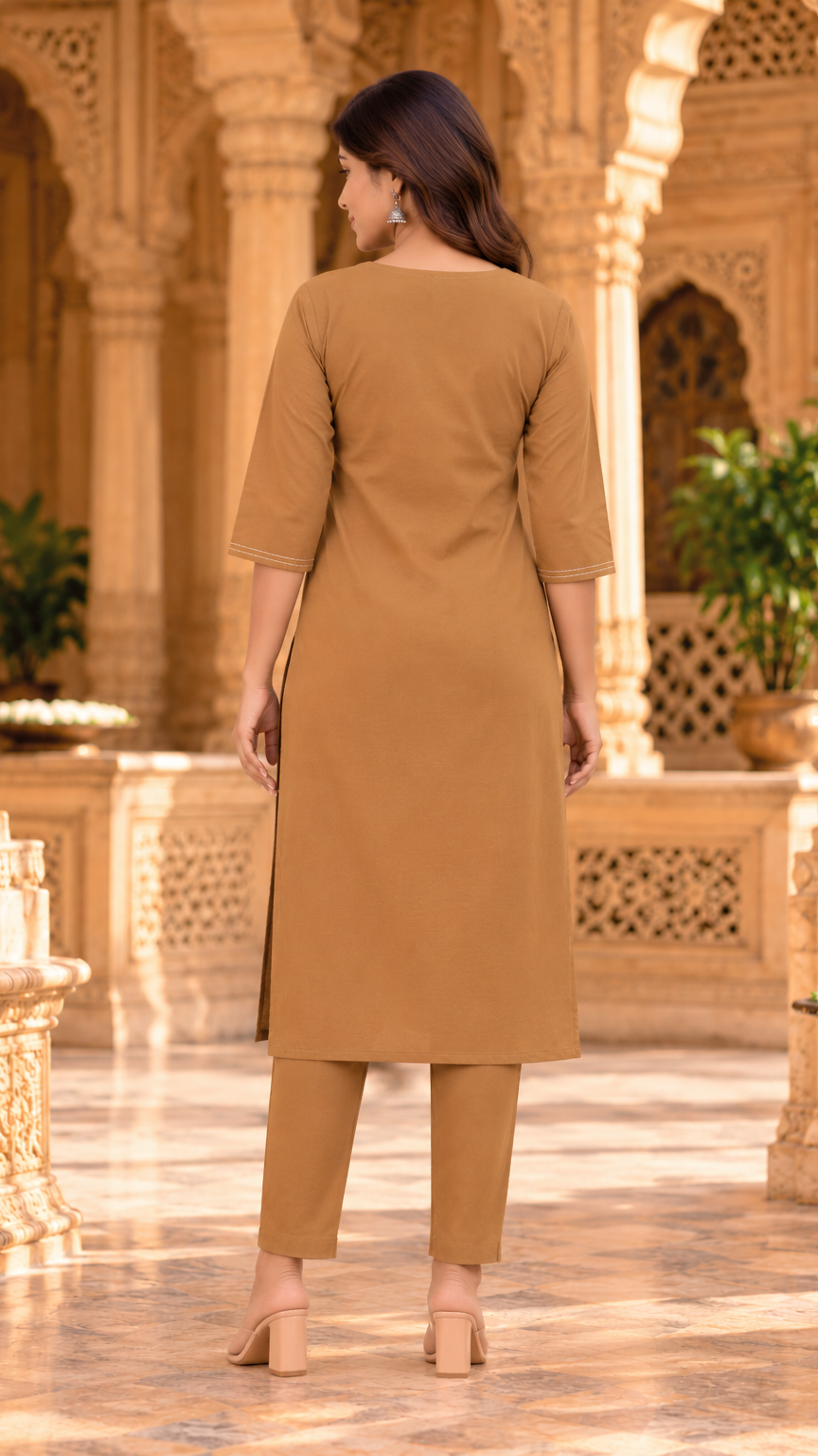 Kurti and Pant Set | 2 Piece Kurti Set | Brown | REET by Bunaiganj