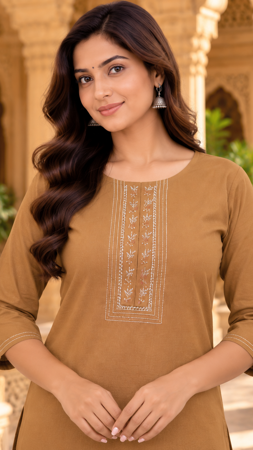 Kurti and Pant Set | 2 Piece Kurti Set | Brown | REET by Bunaiganj
