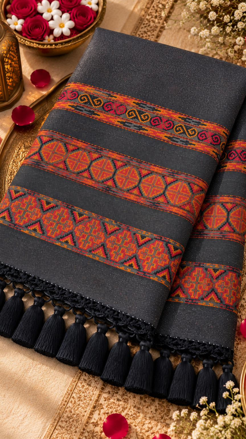 Kullu Border, Traditional, Ethnic, Warm Shawl | Gray | REET by Bunaiganj