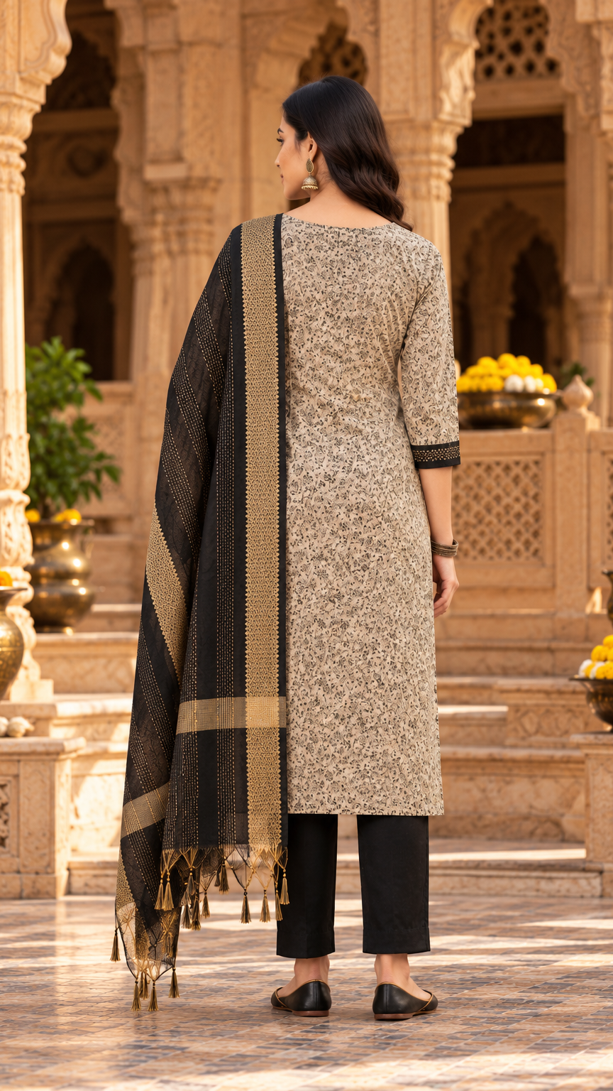 3 Piece Kurti Set | Kurti, Pant, Dupatta | Black | REET by Bunaiganj