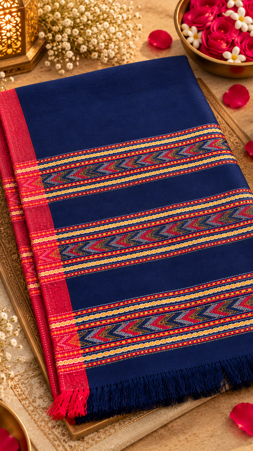 Kullu Border, Traditional, Ethnic, Warm Shawl | NAVY BLUE | REET by Bunaiganj