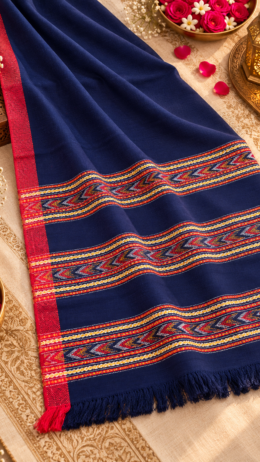Kullu Border, Traditional, Ethnic, Warm Shawl | NAVY BLUE | REET by Bunaiganj