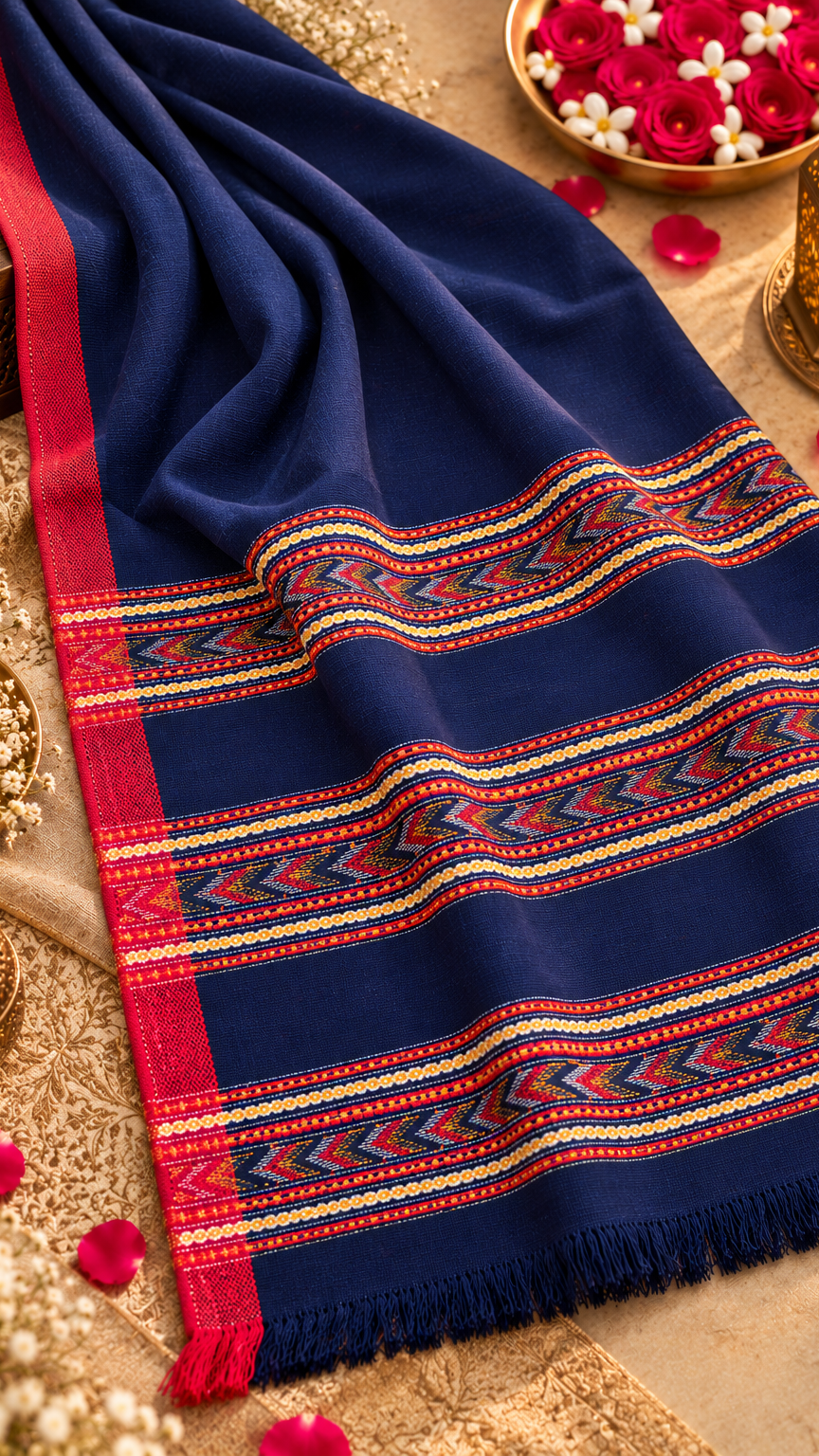 Kullu Border, Traditional, Ethnic, Warm Shawl | NAVY BLUE | REET by Bunaiganj