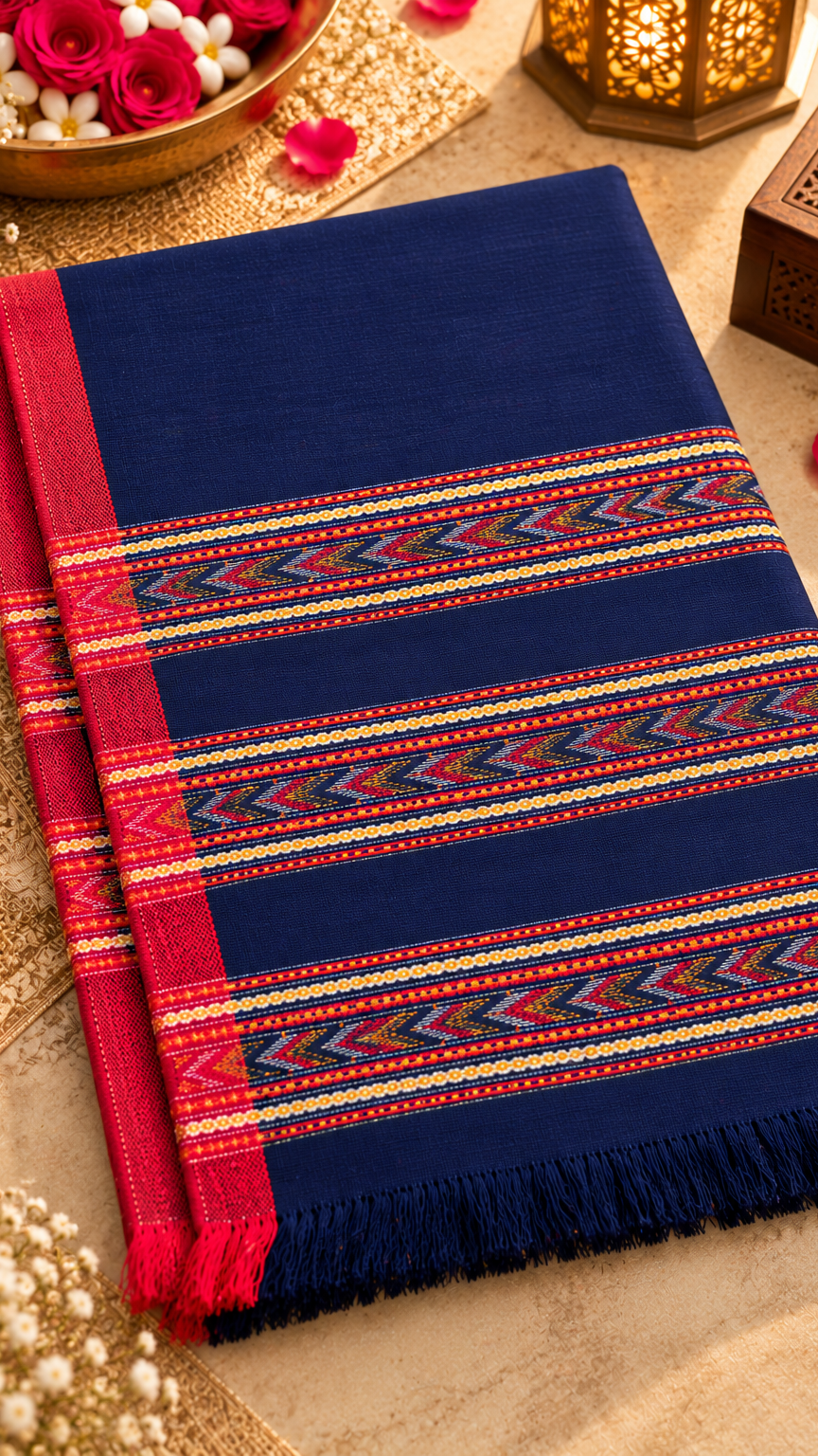 Kullu Border, Traditional, Ethnic, Warm Shawl | NAVY BLUE | REET by Bunaiganj