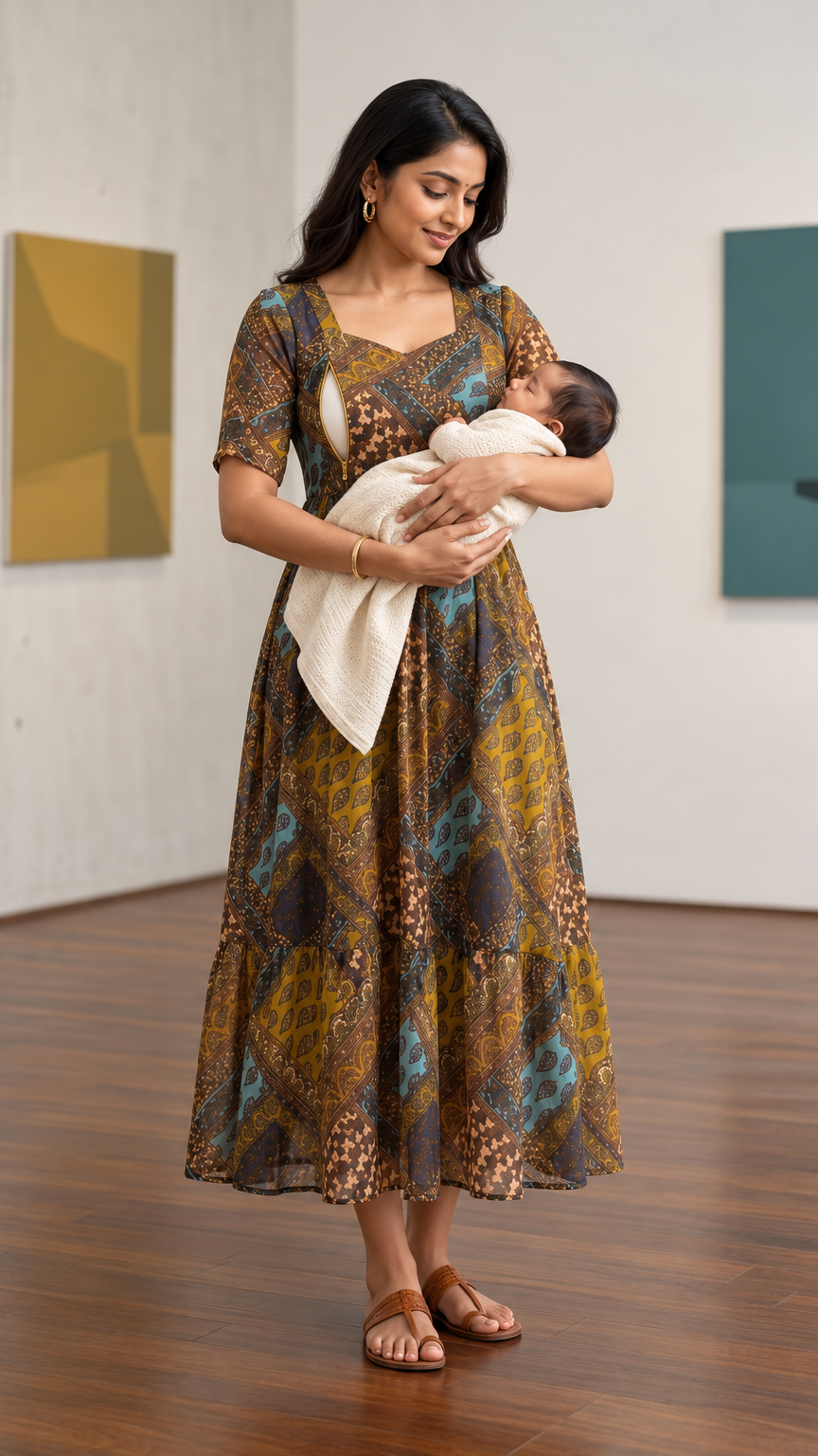 Maternity Indian dresses | Invisible Zip | Mustard | REET by Bunaiganj