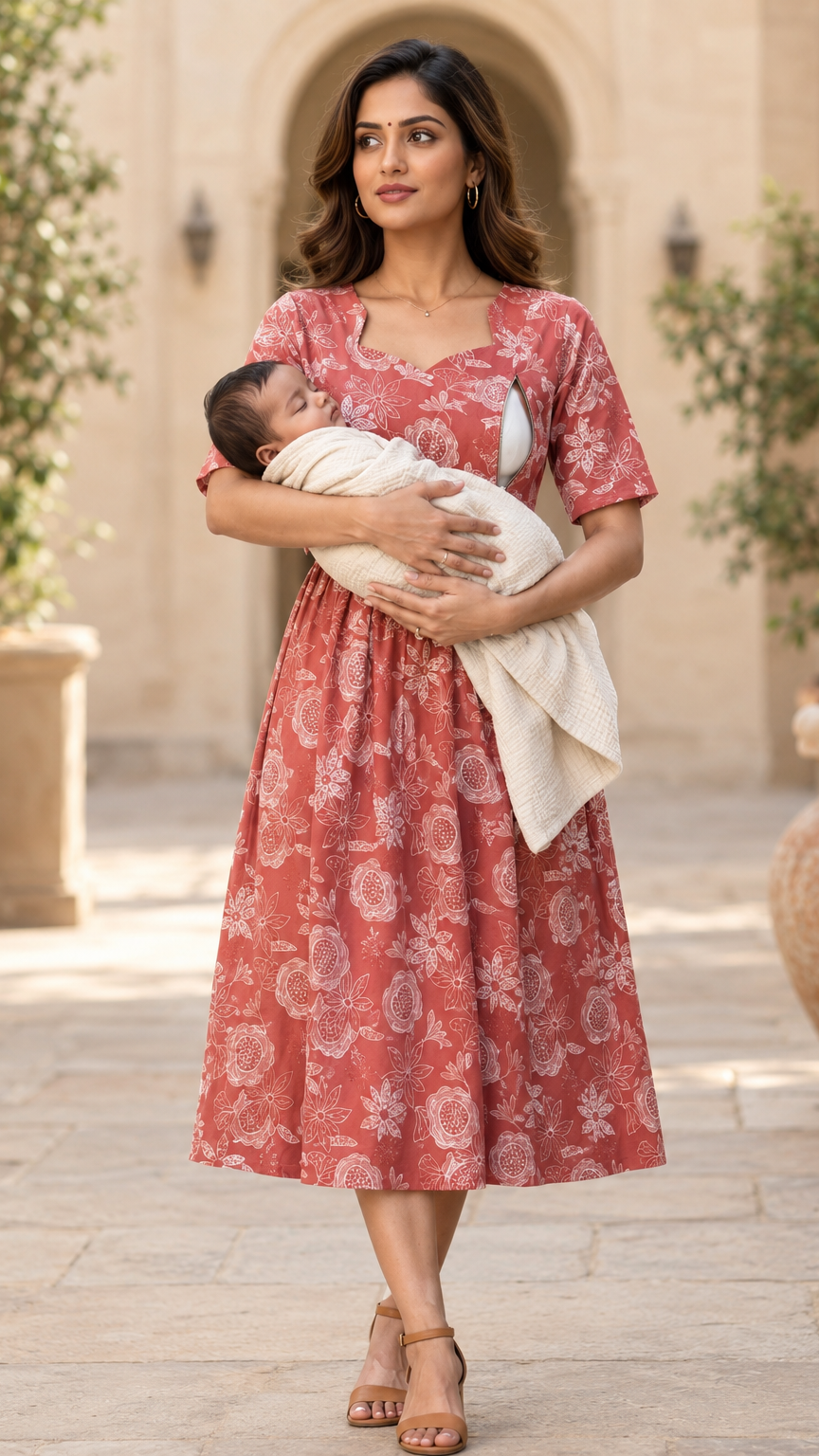 Comfortable Maternity Dresses | Invisible Feeding Zip | Pastel Red |