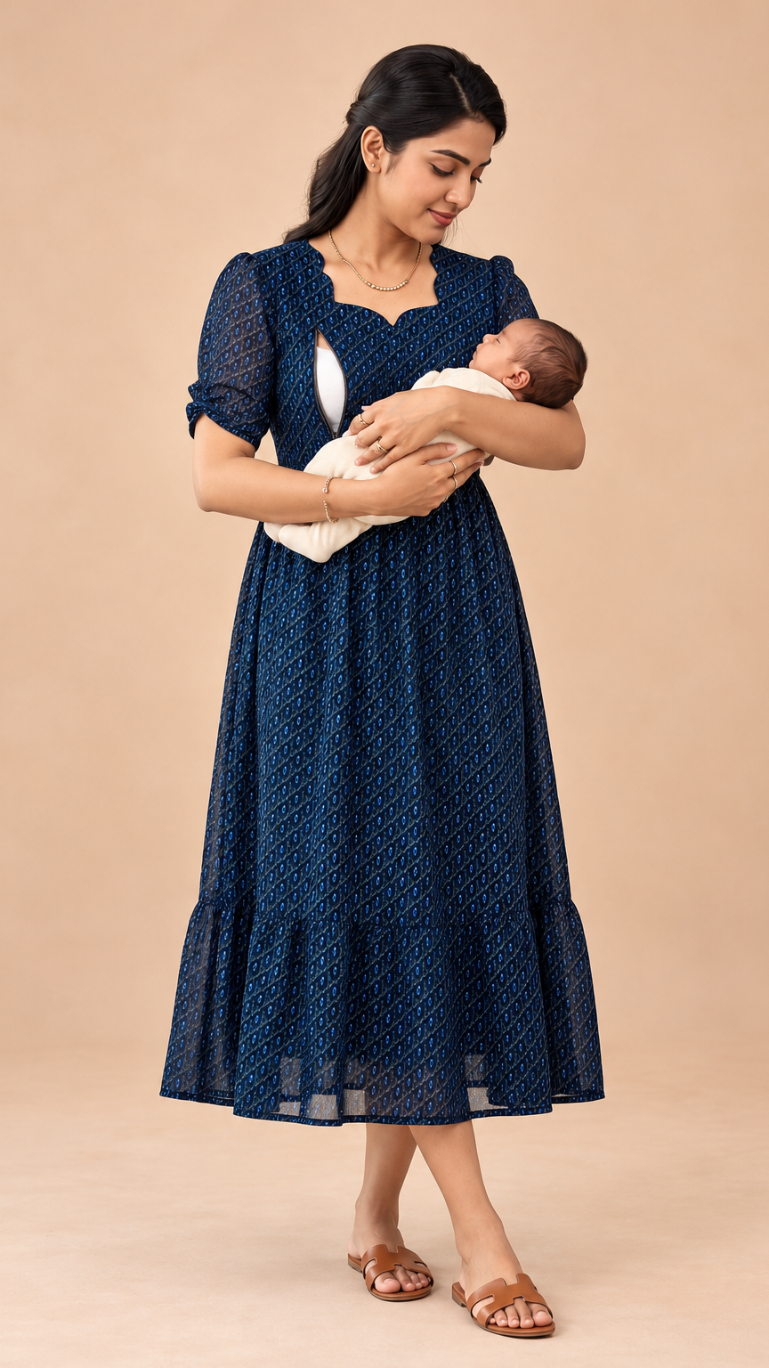 Maternity Feeding Dress | Invisible Zip | Deep Navy Blue |