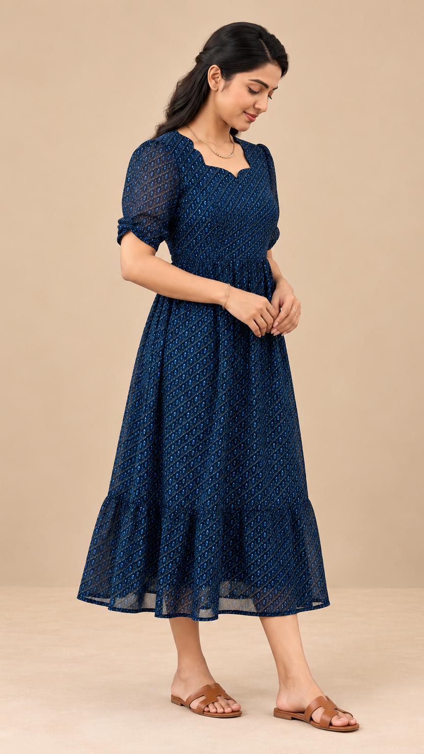 Maternity Feeding Dress | Invisible Zip | Deep Navy Blue |