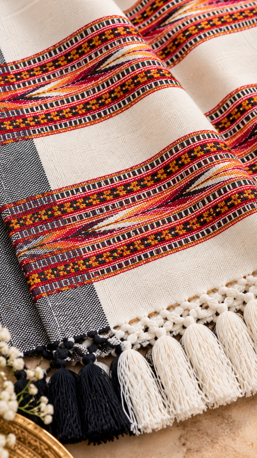 Kullu Border, Traditional, Ethnic, Warm Shawl | White | REET by Bunaiganj