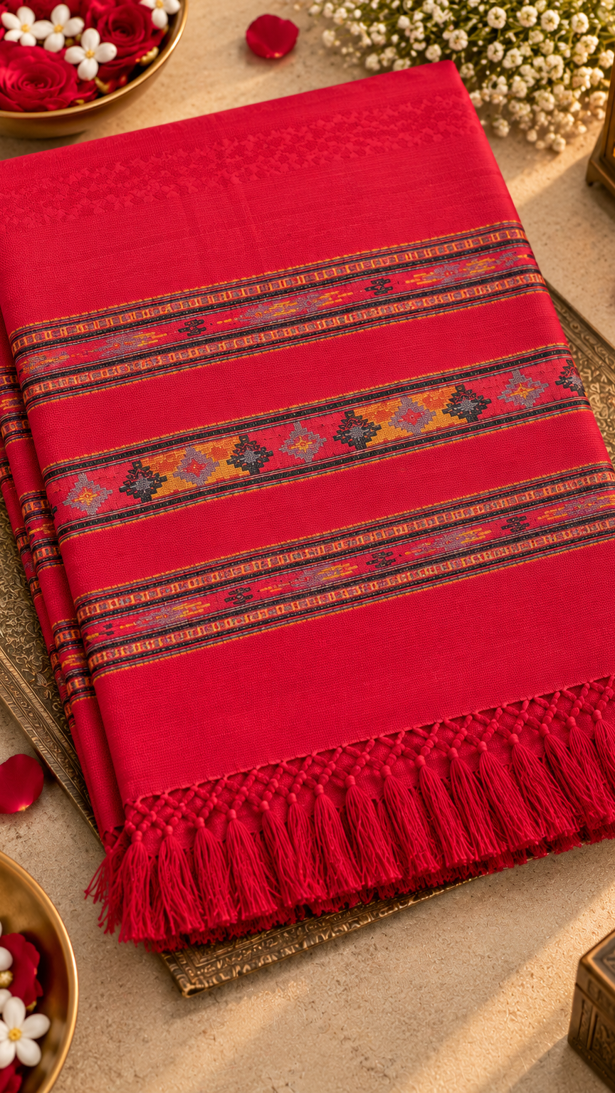 Kullu Border, Traditional, Ethnic, Warm Shawl | Red | REET by Bunaiganj