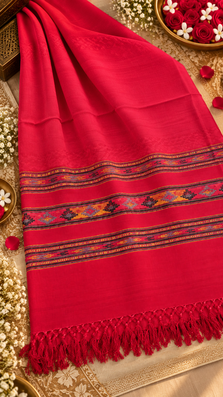 Kullu Border, Traditional, Ethnic, Warm Shawl | Red | REET by Bunaiganj