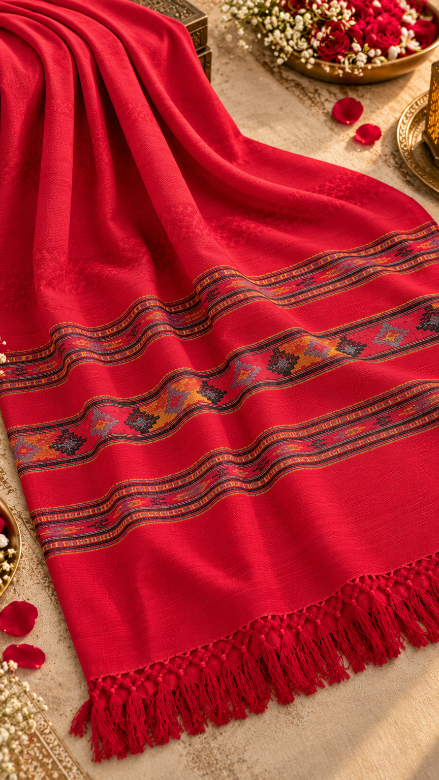 Kullu Border, Traditional, Ethnic, Warm Shawl | Red | REET by Bunaiganj