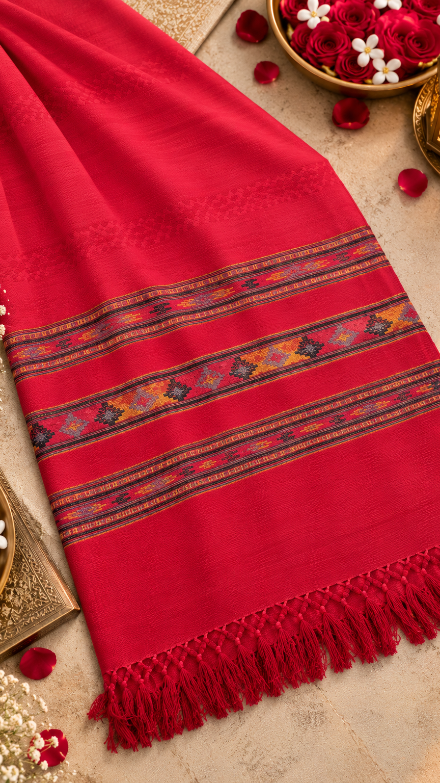 Kullu Border, Traditional, Ethnic, Warm Shawl | Red | REET by Bunaiganj