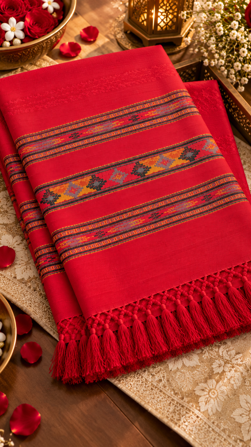 Kullu Border, Traditional, Ethnic, Warm Shawl | Red | REET by Bunaiganj