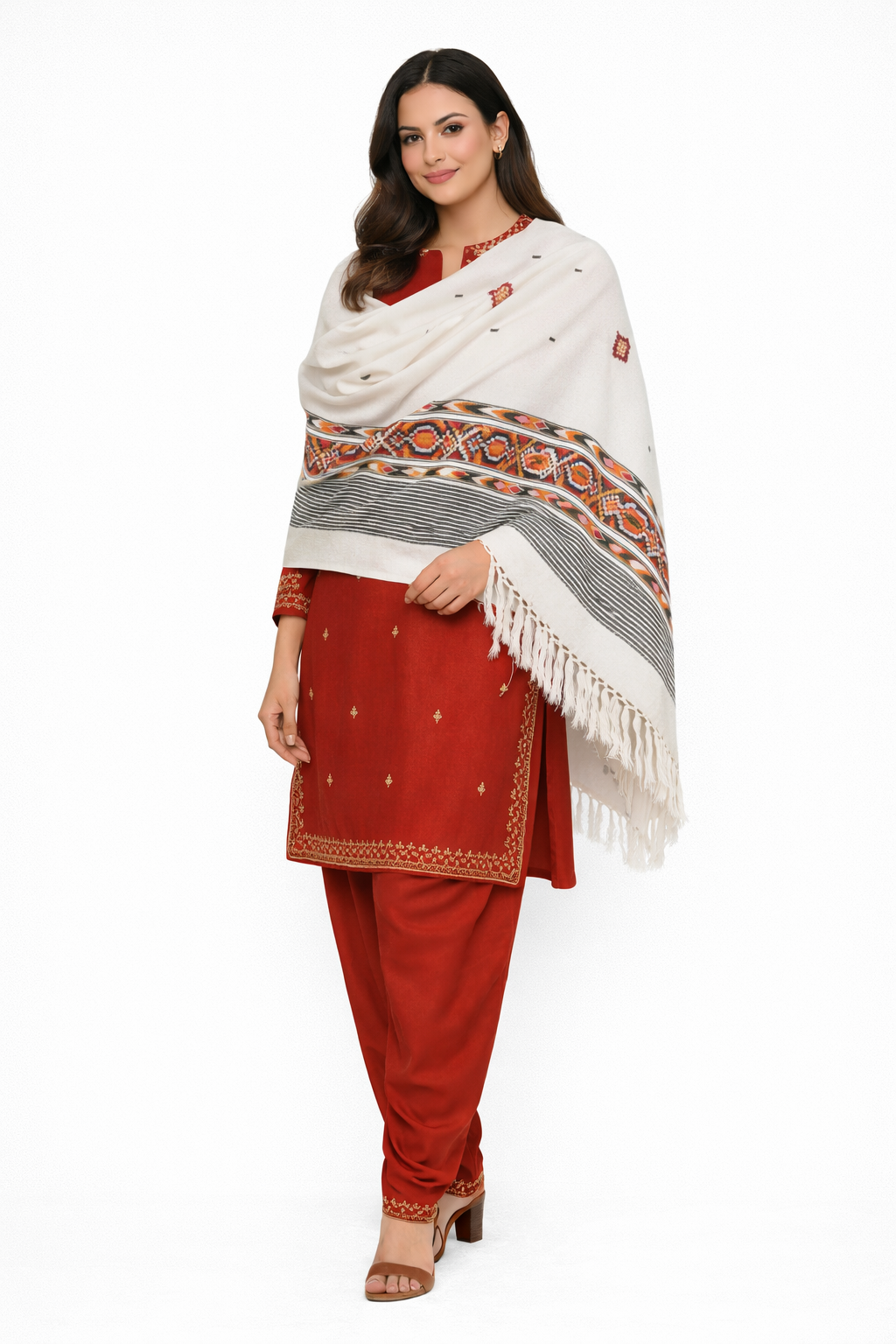 Kullu Border Shawl with all over pattern