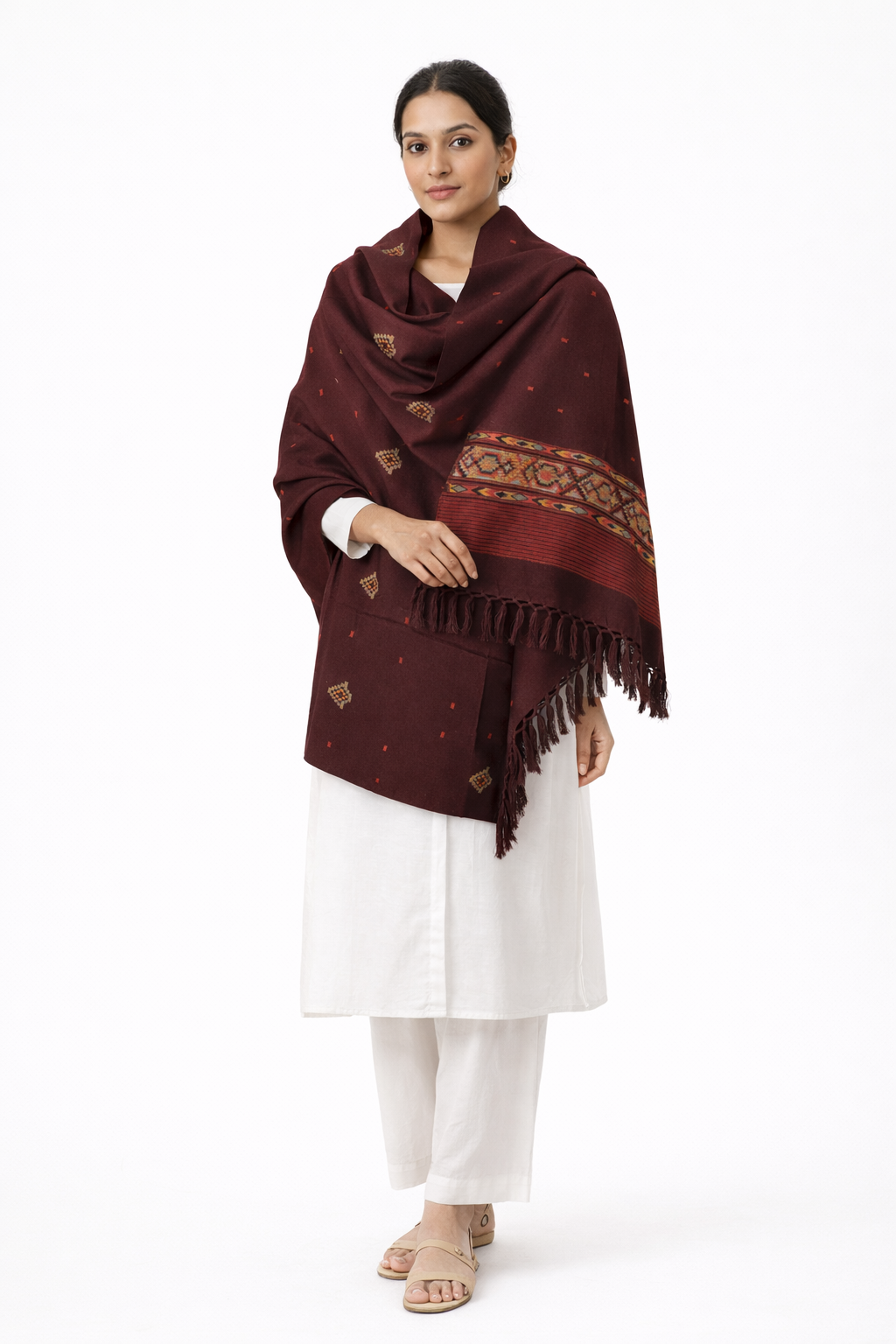 Kullu Border Shawl with all over pattern