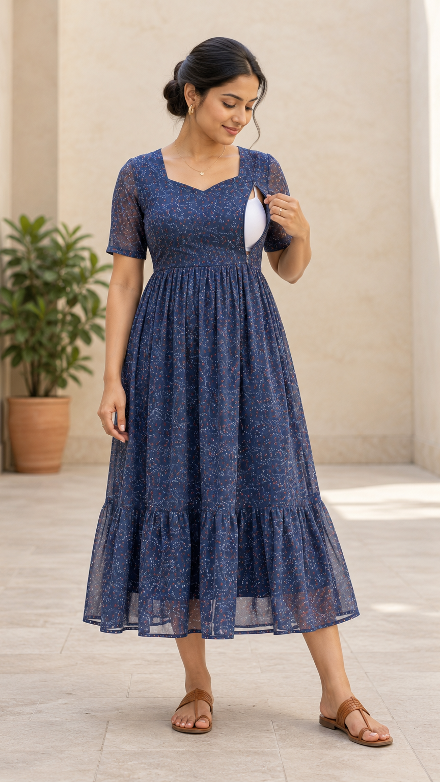 Maternity Indian dresses | Invisible Zip | Navy Blue | REET