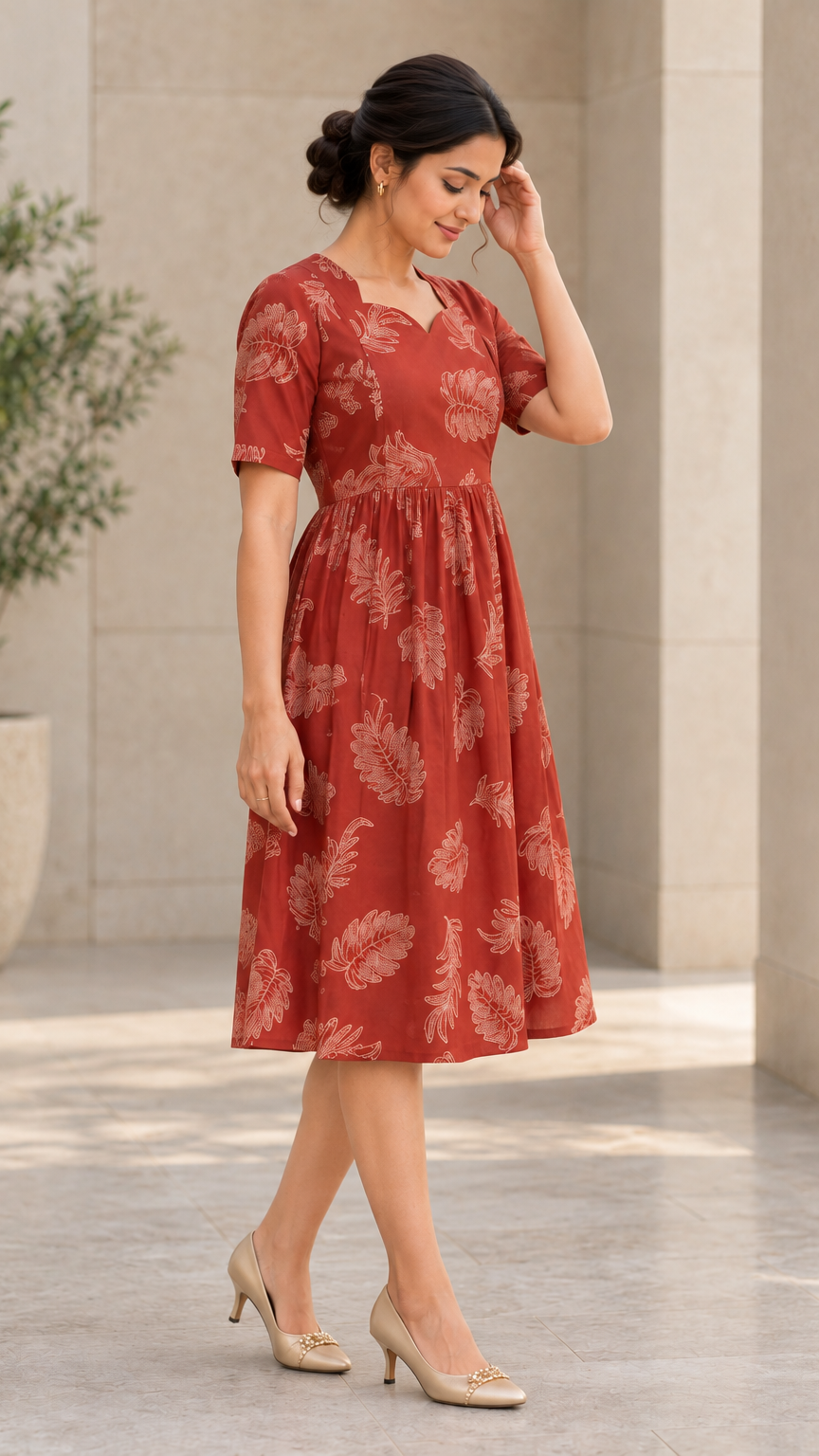 Feeding long frocks | Invisible Zip | Brick Red | REET by Bunaiganj