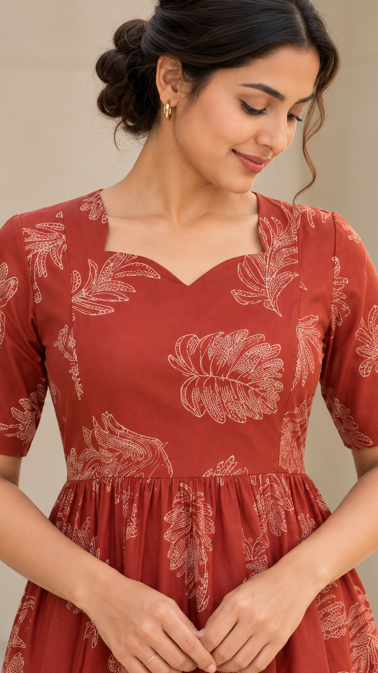 Feeding long frocks | Invisible Zip | Brick Red | REET by Bunaiganj